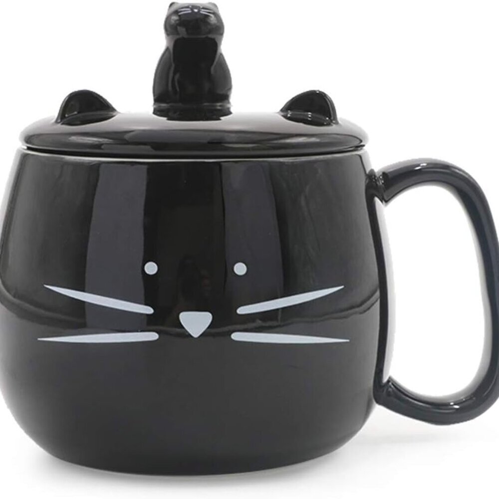 16OZ Cute Cat Coffee Mug with Cell Phone Holder Lid for Cat Lover Unique Ceramic